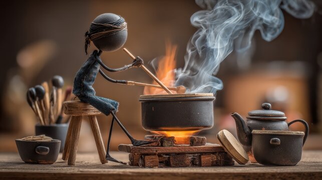 A stick figure engaging in a new hobby symbolizes personal growth through skill-building and creative satisfaction.
