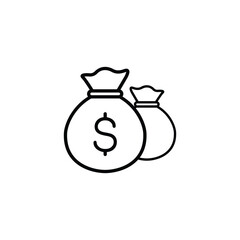 Simple line art icon depicting two money bags symbolizing wealth and finance.