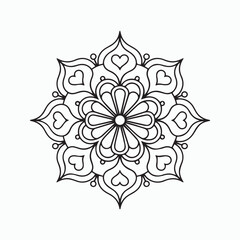 Heart Floral Mandala Vector Design – Romantic Symmetrical Line Art for Coloring and Crafts