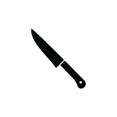 A simple black knife icon against a white background. This vector graphic is minimalist and ideal for culinary design.
