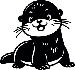 Cute otter silhouette cartoon illustration