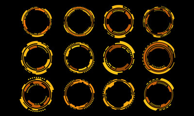 Set of sci fi yellow circle user interface elements technology futuristic design modern creative on black background vector