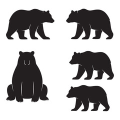 Elegant Bear Silhouettes Vector Illustration - White Background