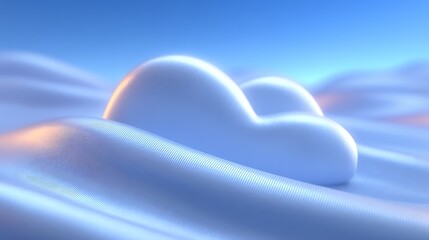 Cloud-shaped form on a blue wavy surface creating an illusion of sky meeting soft landscape