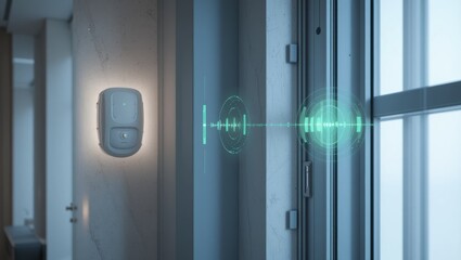 Futuristic Smart Communication Device Detected Near Window in Modern Office Interior