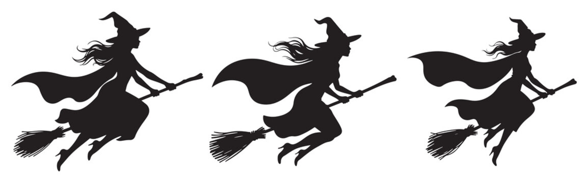 halloween whitch set silhoutte in white backraund