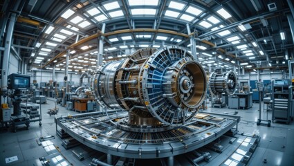 Precision Engine Components in a High-Tech Manufacturing Facility with Industrial Machinery