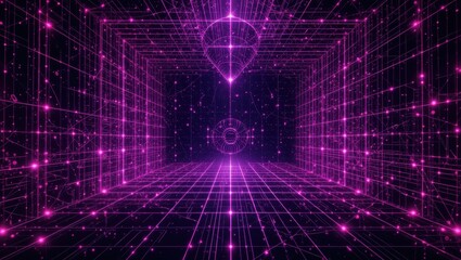Abstract Futuristic Digital Environment with Neon Purple Lights and Geometric Patterns