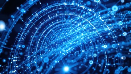 Abstract Technology Background Featuring Glowing Blue Lines and Data Connections in Motion