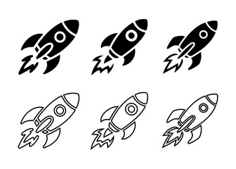 Rocket Icon Set –Black and Outline Rocket Ship Illustrations.