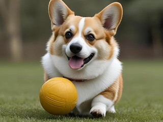 ボールで遊ぶコーギー[GenerativeAI]