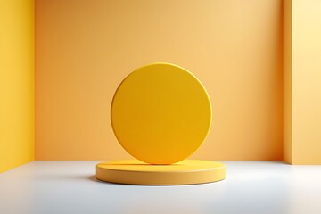 Minimalist yellow circle and platform 3d rendering for product showcasing and presentation