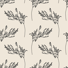 Trendy minimalist seamless botanical pattern with abstract creative hand drawn composition