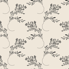 Trendy minimalist seamless botanical pattern with abstract creative hand drawn composition