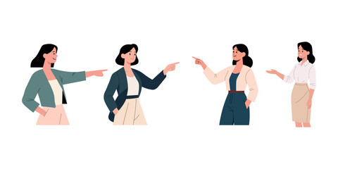Diverse Businesswomen in Different Communication Styles, Indicating Discussion or Argument