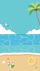 Obraz premium 夏空と海のバナーイラスト背景 縦長