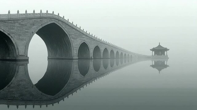 Enchanting seventeen arch bridge reflection in Kunming lake, Beijing, China