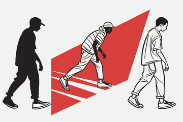 Fototapeta premium Stylish men walking urban street style illustration