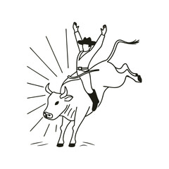 Fototapeta premium line art of bull riding on the white background 