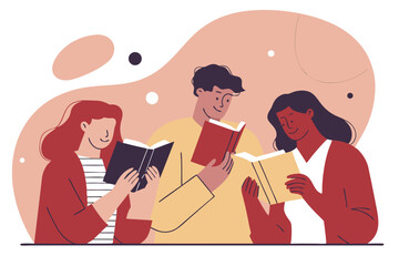 Diverse group of friends enjoying reading books together