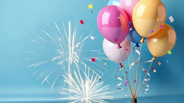festive birthday party background with balloons, confetti Party or birthday celebration copy space template