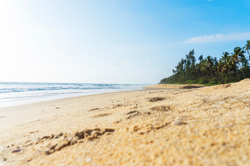 beautiful beach and tropical sea under the blue sky with white clouds