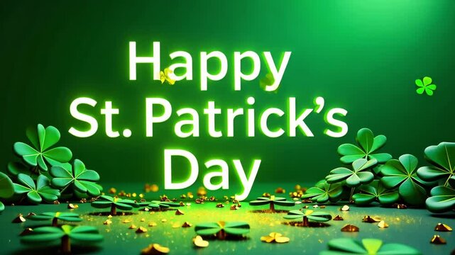 Animated Saint Patrick's Day  text on festive background , celebratory, party video card, greetings, events poster, celebration.