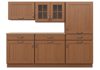 Traditional Style Kitchen Cabinetry with Wooden Finish and Glass Door Accents