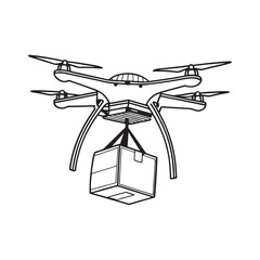 line art of drone delivery on the white background 
