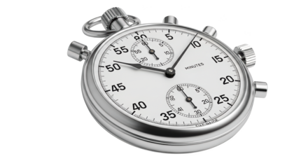 Precise stopwatch gleaming with metallic texture against a stark black background