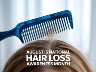 August is National Hair Loss Awareness Month A Blue Comb with Hair on Blonde Hair