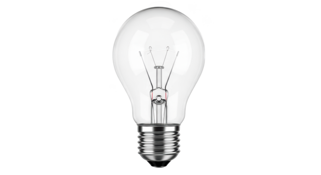 A clear light bulb with a silver base sits in darkness, representing ideas and innovation.