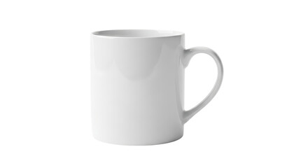 A minimalist white ceramic mug is isolated against a dark backdrop, highlighting its smooth curves.