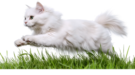 Playful White Cat Racing Through Nature