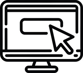 Web Click Icon – Computer Screen with Cursor Clicking Button Line Art Vector