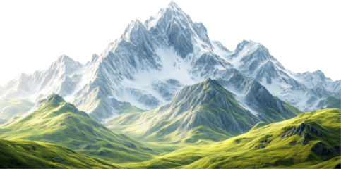 Majestic Rocky Mountain with Green Hills on Transparent Background

