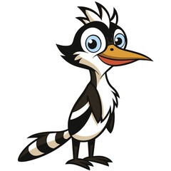 Cheerful cartoon Gila woodpecker with striped tail and big blue eyes stands tall