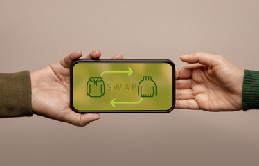 Sustainable fashion through sharing, emphasizing eco-conscious lifestyle habits .Clothing exchange Swap app empowering circular economy