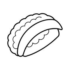 Simple black and white line art illustration of a japanese sushi nigiri dish
