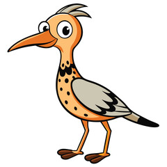 Cartoonish orange bird with big eyes stands smiling against a clean white background