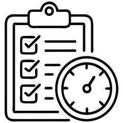 Outline Icon Checklist with Check Marks and Clock Illustrating Time Management and Productivity