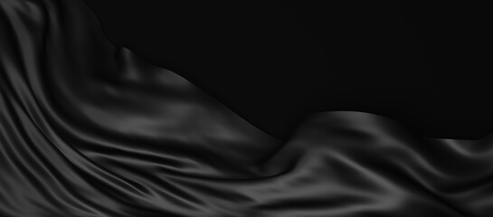 Black fabric on black  background with copy space 3D render