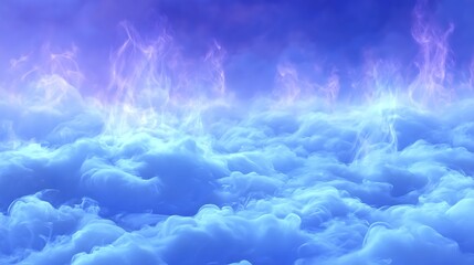 Ethereal blue clouds with a surreal, dreamlike atmosphere and rising wisps of mystic energy