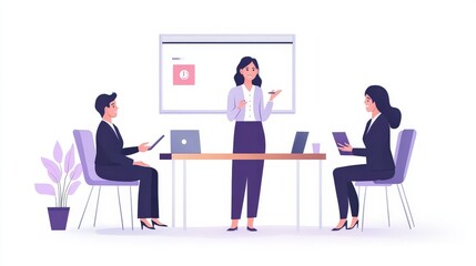 The business meeting displays a presentation for colleagues