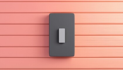 A modern light switch on a pink wooden wall, creating a minimalistic and stylish look.