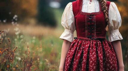 Dirndl - A traditional dress worn in Germany and Austria, featuring a bodice, blouse, full skirt, and apron.