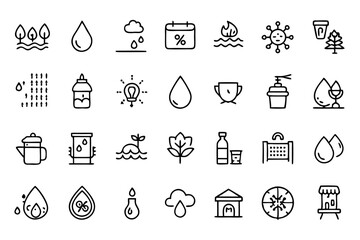 Naklejka premium Editable stroke outline water concept icons set isolated on transparent background