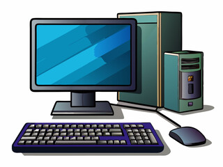 Fototapeta premium vector of Black desktop computer and black keyboard and white background...