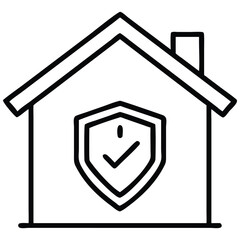 Obraz premium Outline of a House with Chimney Secured by a Shield and Checkmark Symbol