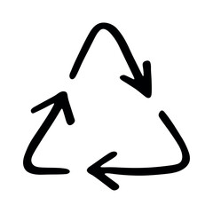 Hand drawn recycle arrow icon Recycling resources symbol Reuse of materials, zero waste, green environment, saving the planet